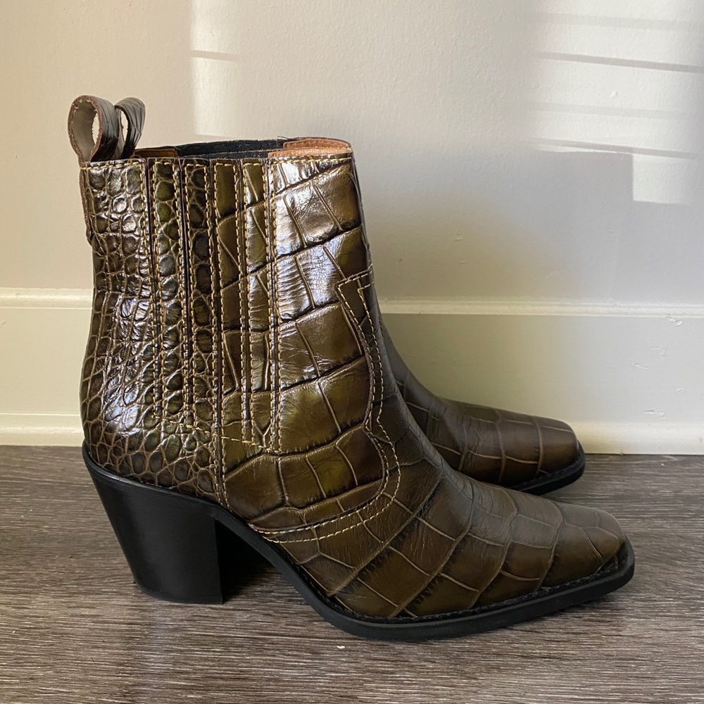 Ganni Faux Snake Skin Booties